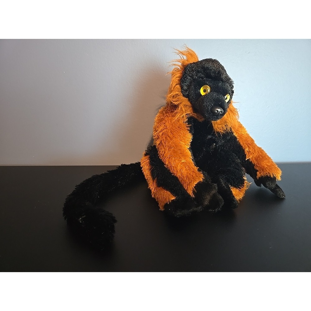 12"‎  Wild Republic Realistic Plush Black & Brown Red Ruffed Lemur Yellow Eyes